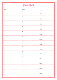 おしゃれなゲストブック（住所や電話番号欄付）のテンプレート書式・Word