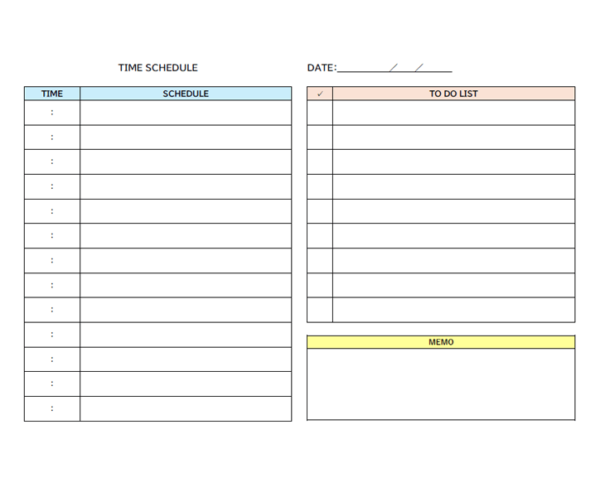 TO DO LIST付のタイムスケジュール表のテンプレート